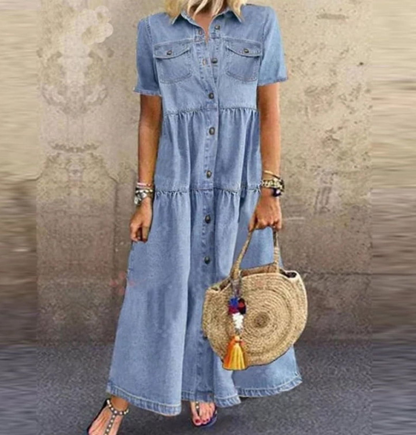 Blaues Jeanskleid mit Knopfleiste - Sophie