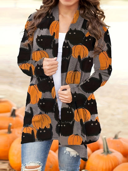 Oversized Halloween Mantel - Lässiger Damen-Strickjacke