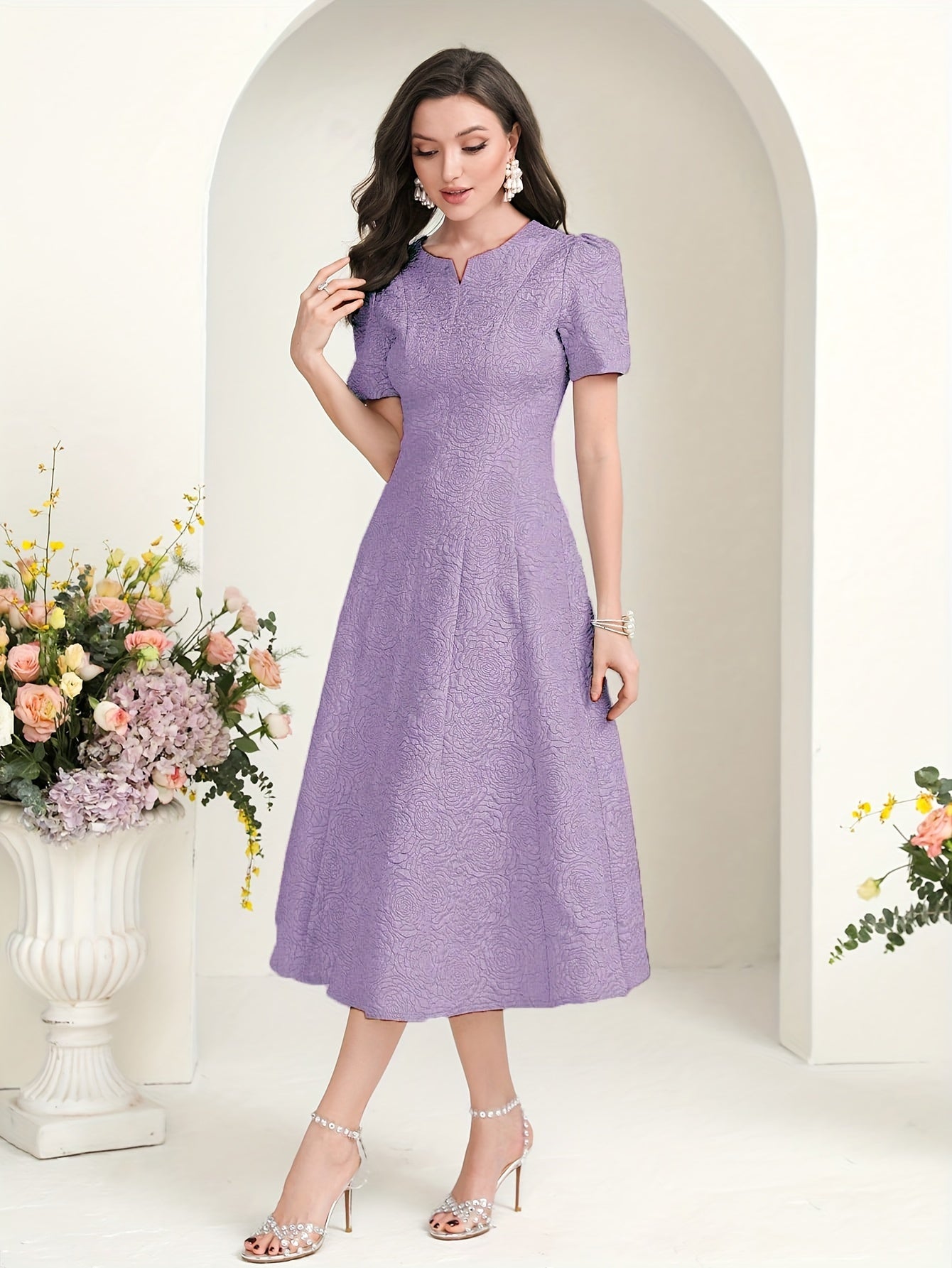 Fliederfarbenes Kleid mit Puffärmeln - Clara