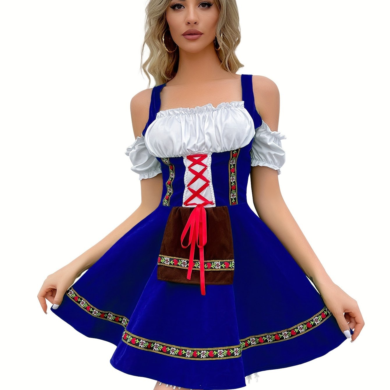 Patience | dirndl kleid mit schulterfreiheit und goldbordüre für frauen