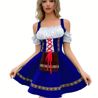 Patience | dirndl kleid mit schulterfreiheit und goldbordüre für frauen
