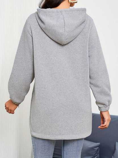 Einfarbiger Kapuzenpullover mit Kordelzug und Taschen