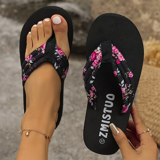 Schwarze Blumen-Flip-Flops - Lena