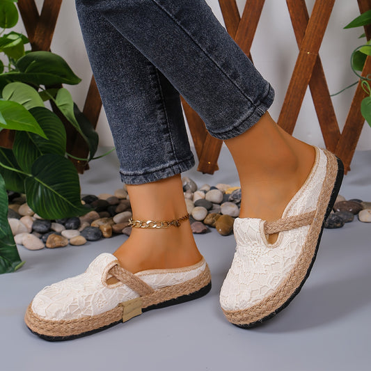 Cremefarbene Spitzen-Loafer - Elena