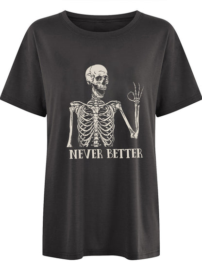 Halloween T-Shirt mit Skelett-Print, Vintage-Look Never Better Design