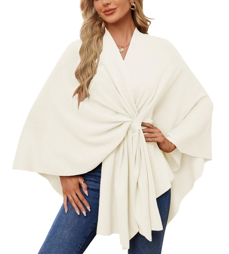 Eleganter Wickelponcho Ivory Weiß - Clara