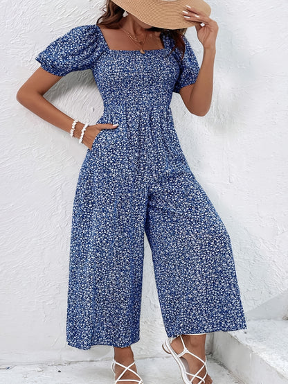 Blauer Blumenjumpsuit - Lina