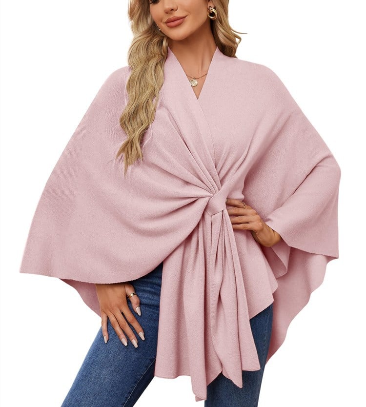 Eleganter Wickelponcho Ivory Weiß - Clara