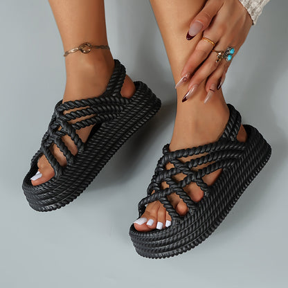 Weiße geflochtene Plateau-Sandalen - Mila