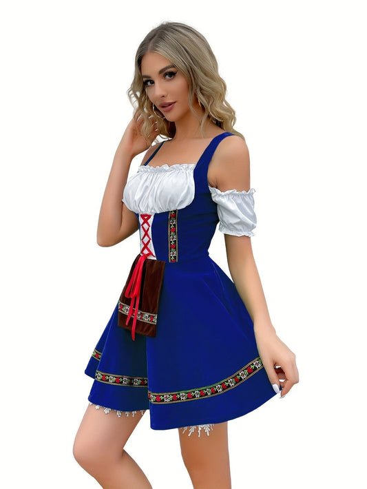 Patience | dirndl kleid mit schulterfreiheit und goldbordüre für frauen