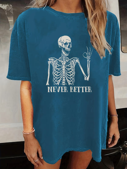 Halloween T-Shirt mit Skelett-Print, Vintage-Look Never Better Design