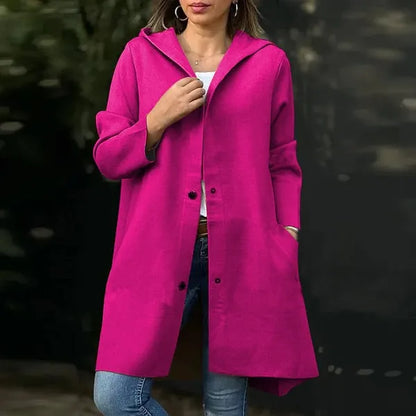 Grauer Kapuzenmantel mit Knopfleiste - Elina