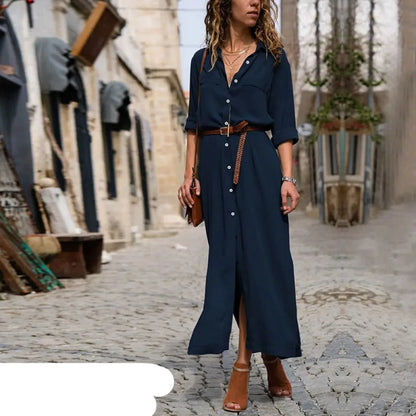 Blaues Hemdblusenkleid mit Gürtel - Charlotte