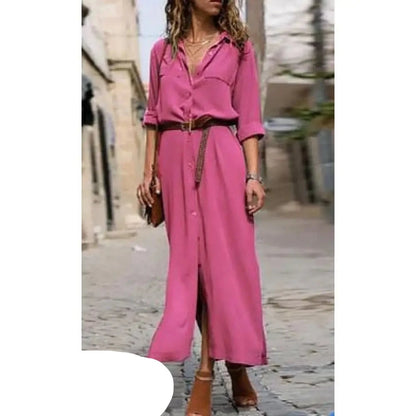 Blaues Hemdblusenkleid mit Gürtel - Charlotte