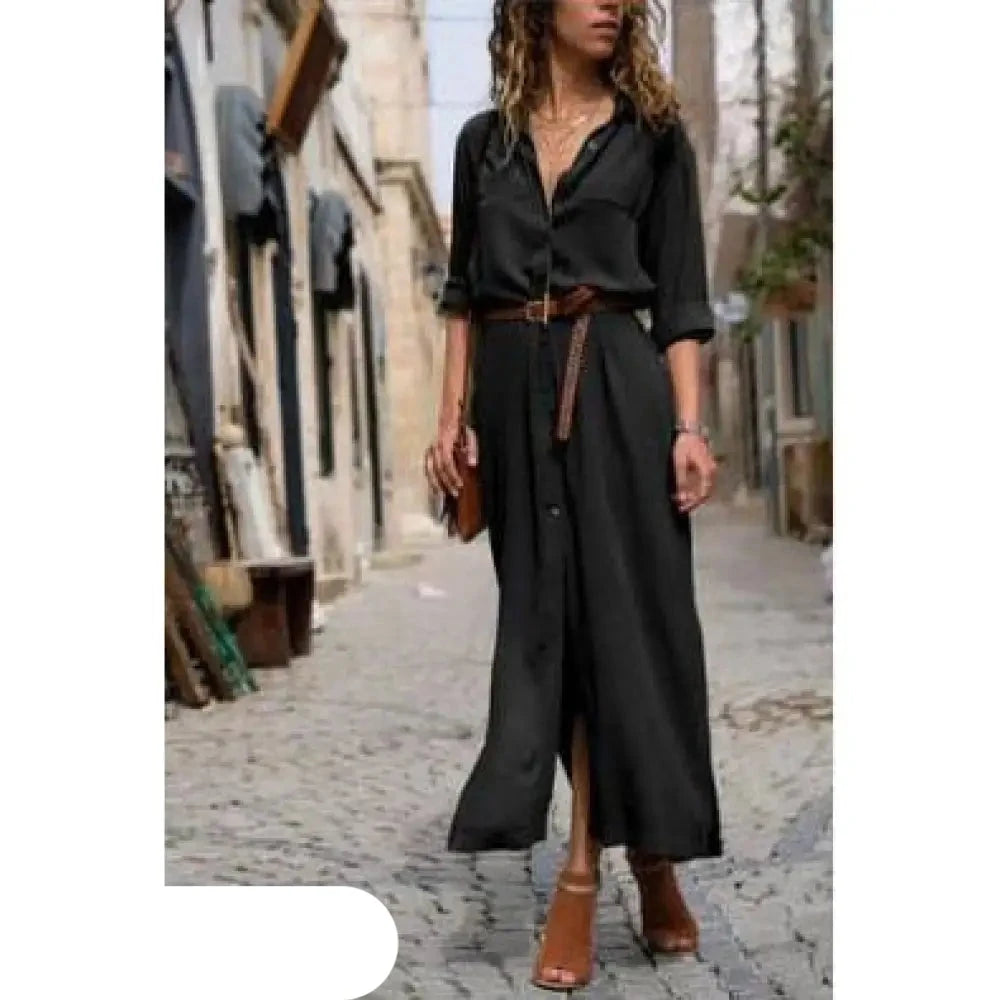 Blaues Hemdblusenkleid mit Gürtel - Charlotte