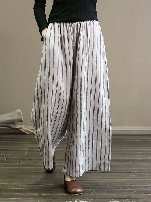 Weite Streifenhose Weiß - Julia