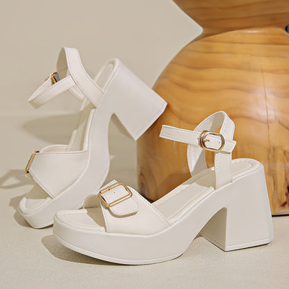 Weiße Blockabsatz-Sandalen - Isabella