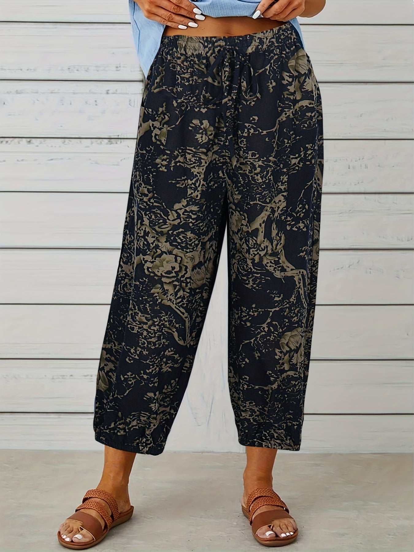 Graublaue Blumenhose Leichtigkeit - Marina