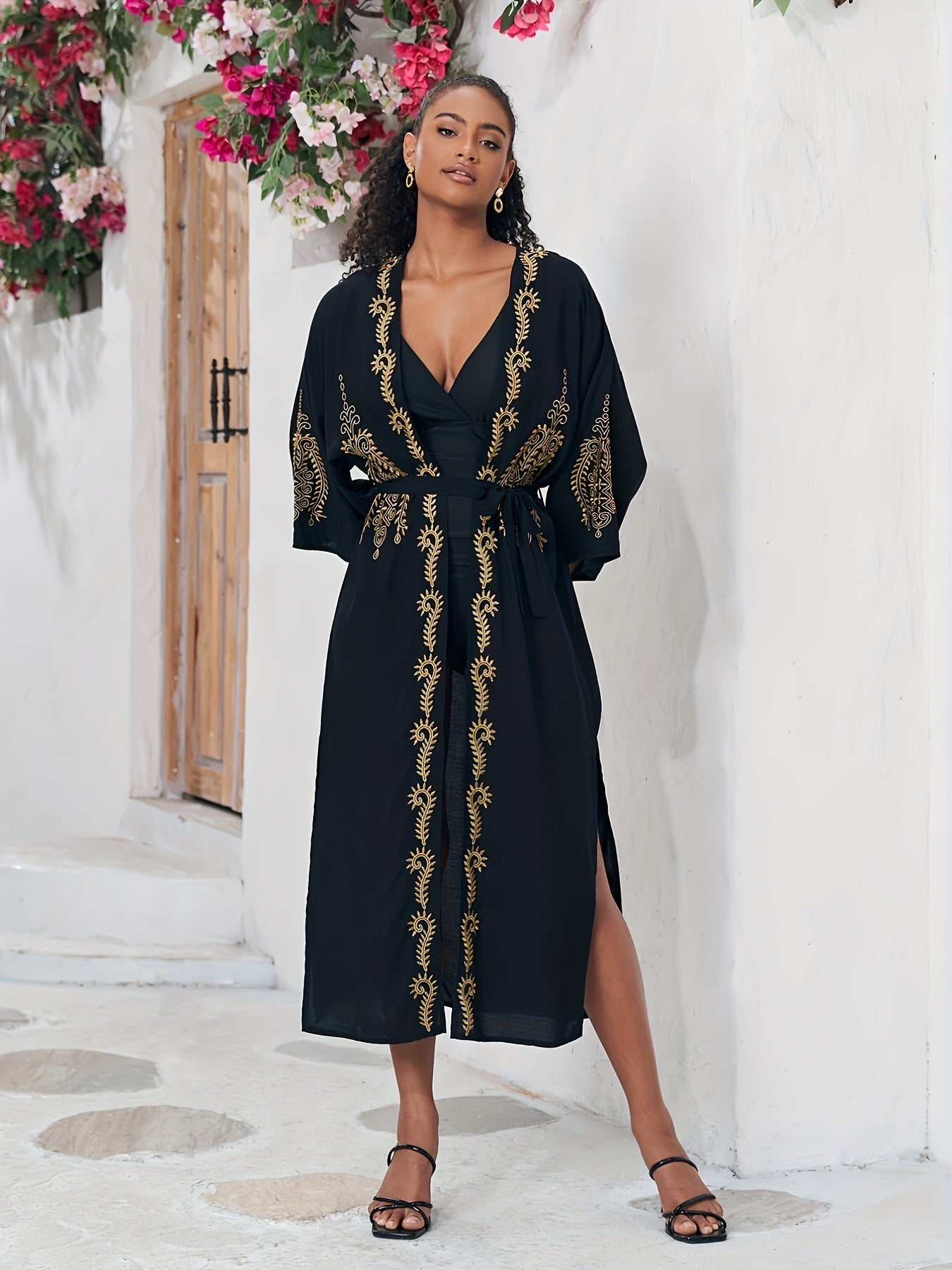 Schwarzes Goldverziertes Kaftan-Kleid - Isabella