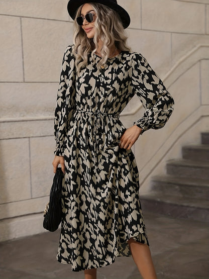 Schwarz-Weißes Musterkleid Langarm - Viola