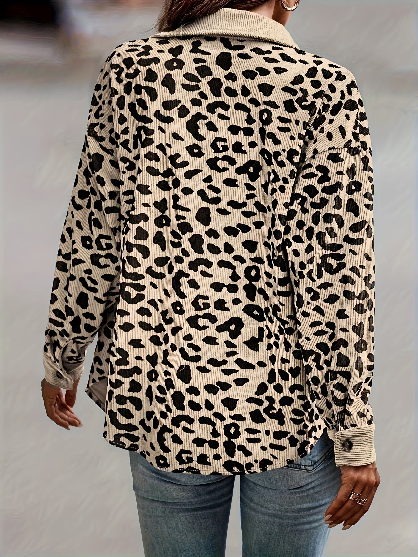 Leopardenmuster Langarm-Jacke mit Knopfleiste - Fiona