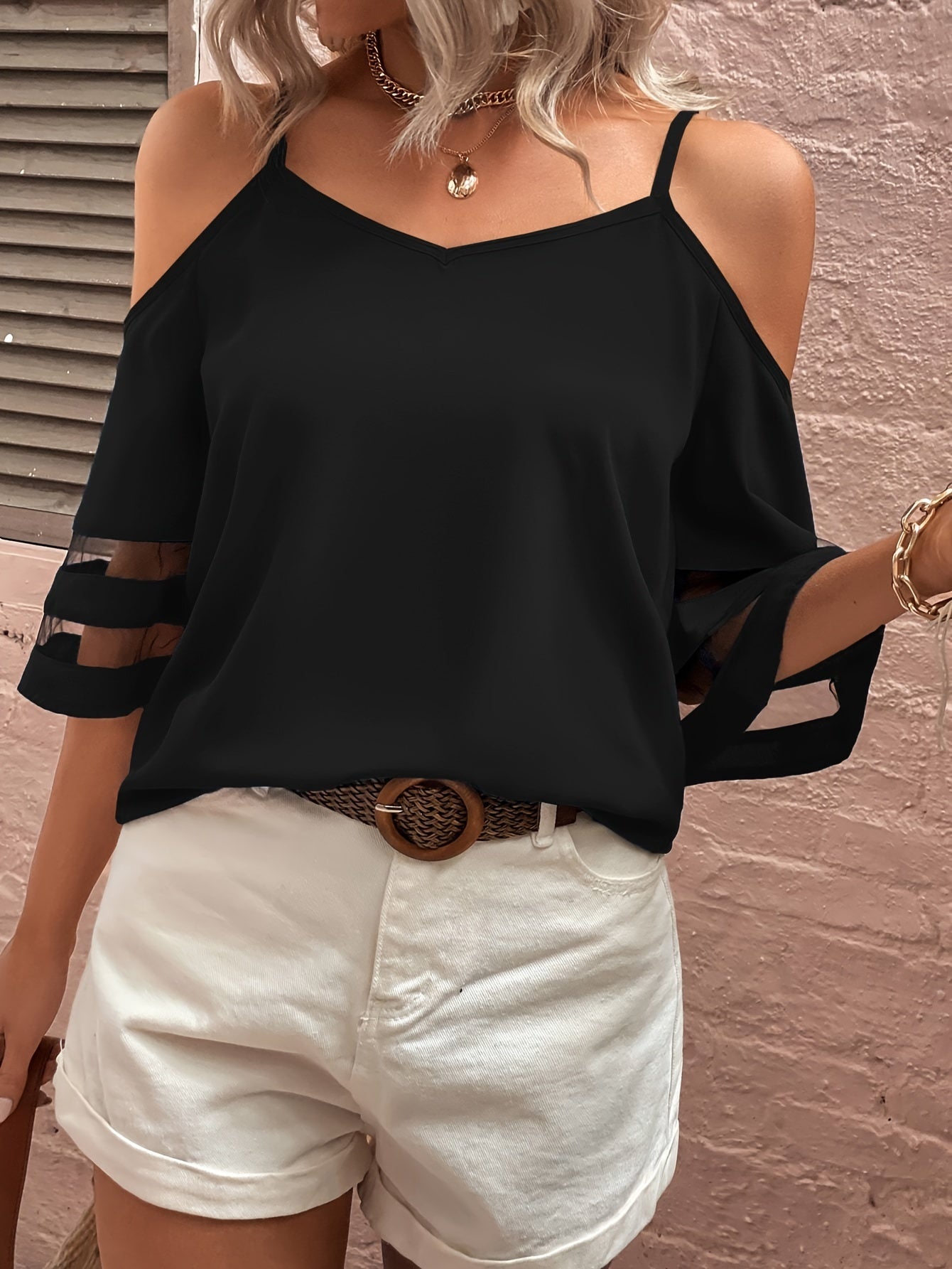 Navyblaue cold-shoulder bluse - lara