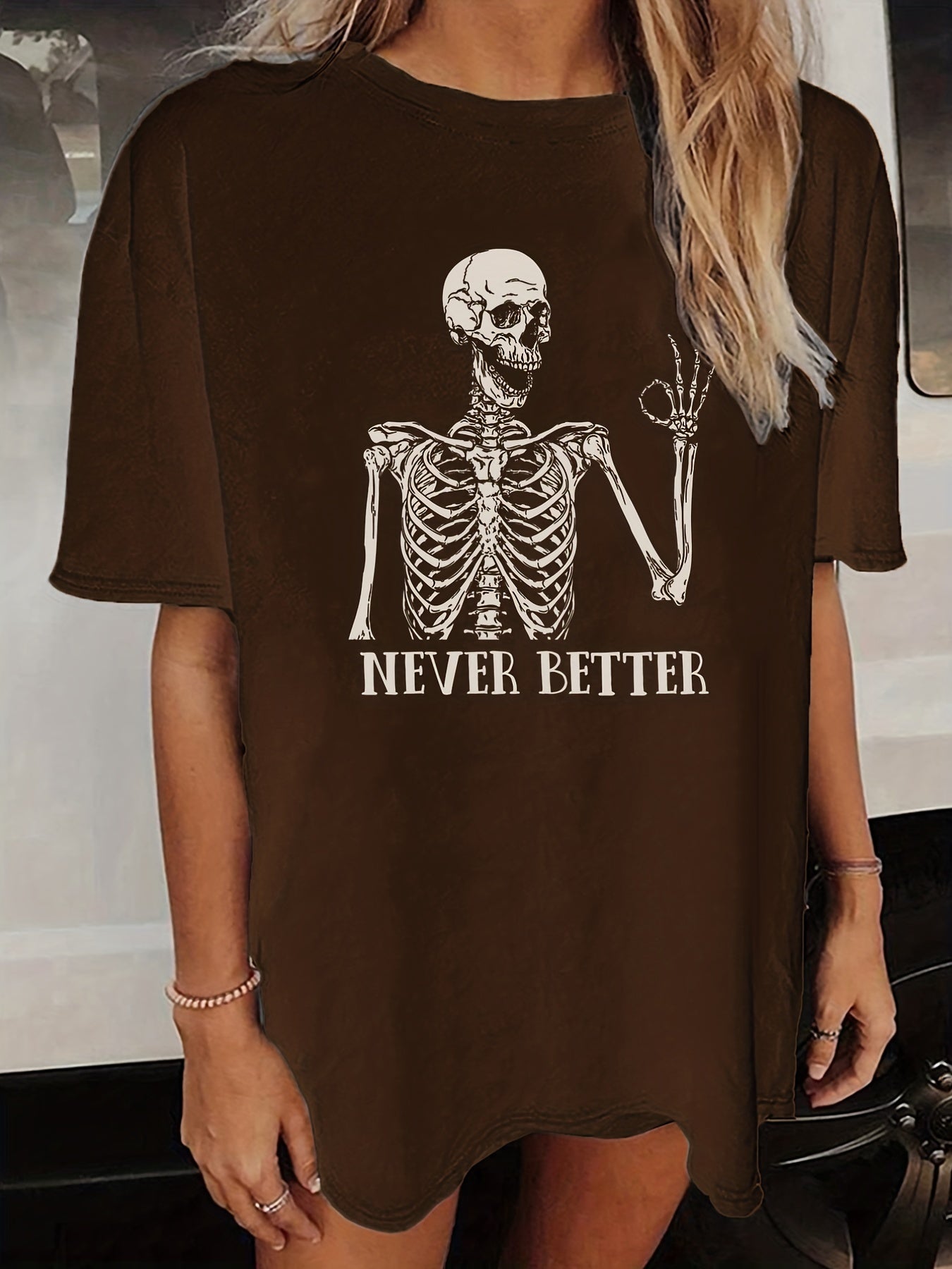 Halloween T-Shirt mit Skelett-Print, Vintage-Look Never Better Design