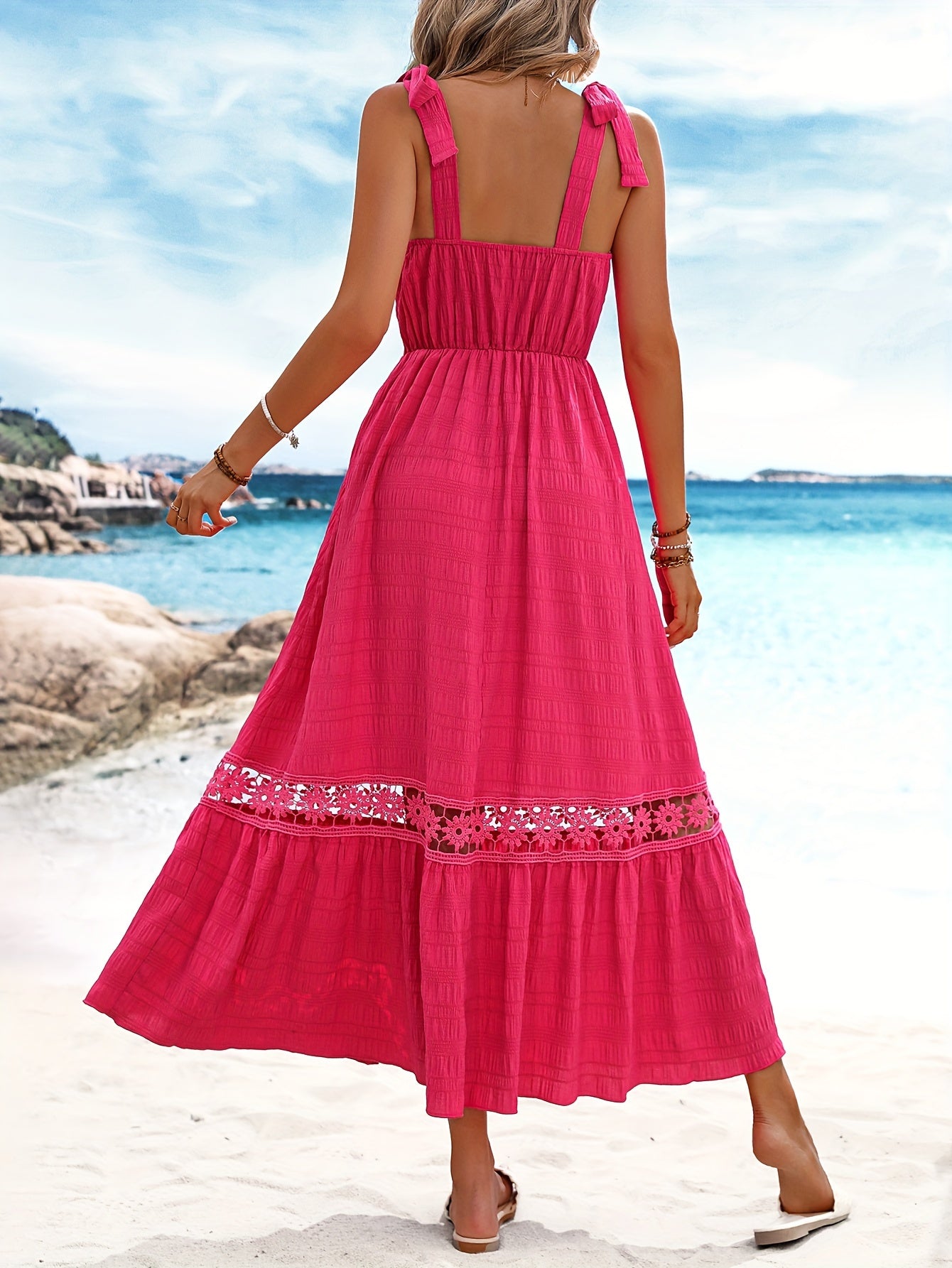 Rotes maxikleid mit spitzendetail und schleifen - Emily