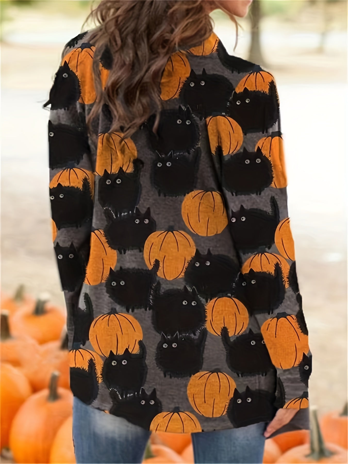Halloween Kürbis Muster Strickjacke