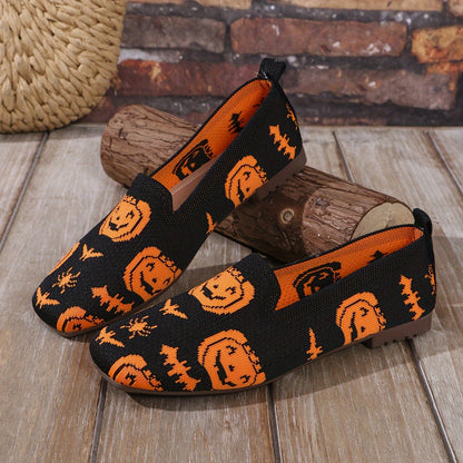 Damen Halloween Flats – Leichte Slip-On Schuhe mit Strickmuster