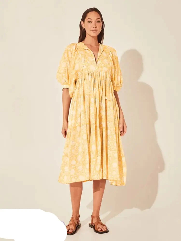 Gelbes Midi-Sommerkleid - Mia