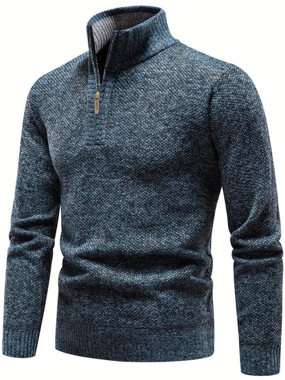 Herren-strickpullover mit hohem kragen und viertelreißverschluss – herren