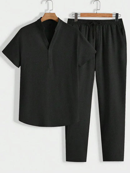 Modernes herren-loungewear-set mit stehkragen-polohemd und hose – herren