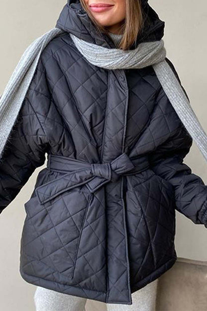 Kapuze Rhombus Gürtel Baumwolljacke