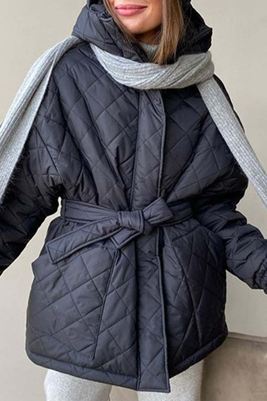 Kapuze Rhombus Gürtel Baumwolljacke