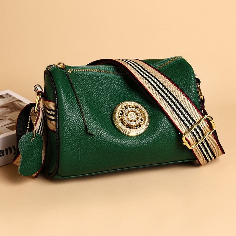 Isabella - Beige Messenger-Ledertasche mit Zierband