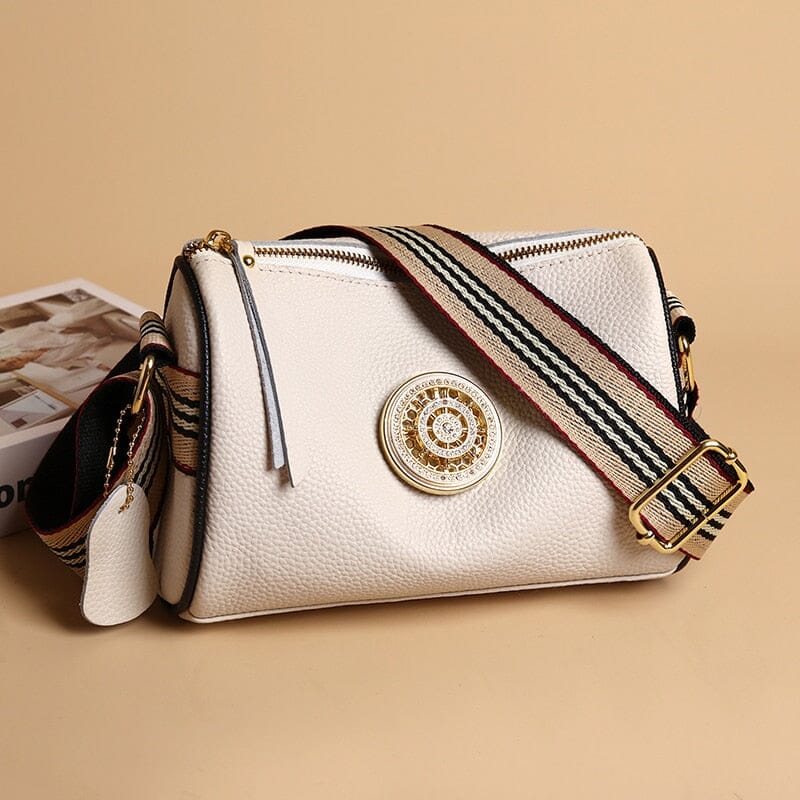 Isabella - Beige Messenger-Ledertasche mit Zierband