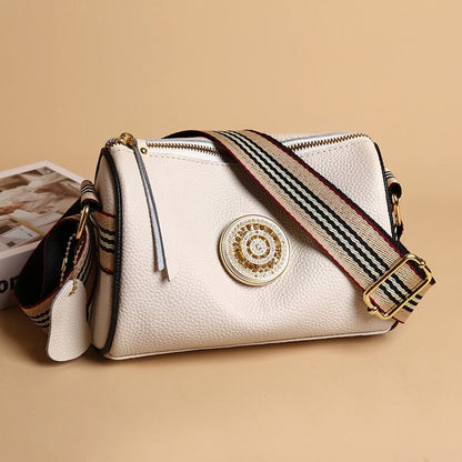 Isabella - Beige Messenger-Ledertasche mit Zierband