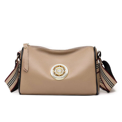 Isabella - Beige Messenger-Ledertasche mit Zierband