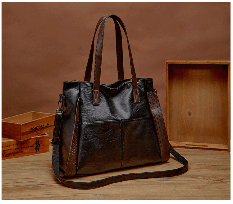 Amelia - Vintage-Look Ledertasche in Schwarz