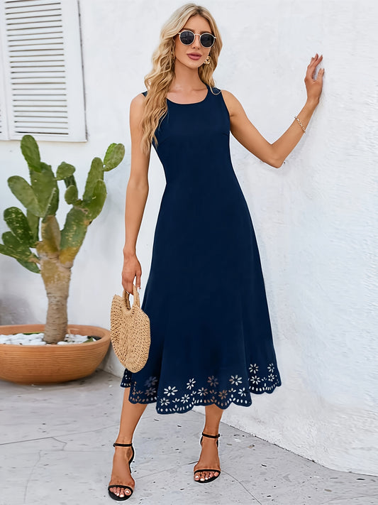 Marineblaues A-Linien Kleid mit Blumenrand - Sophia