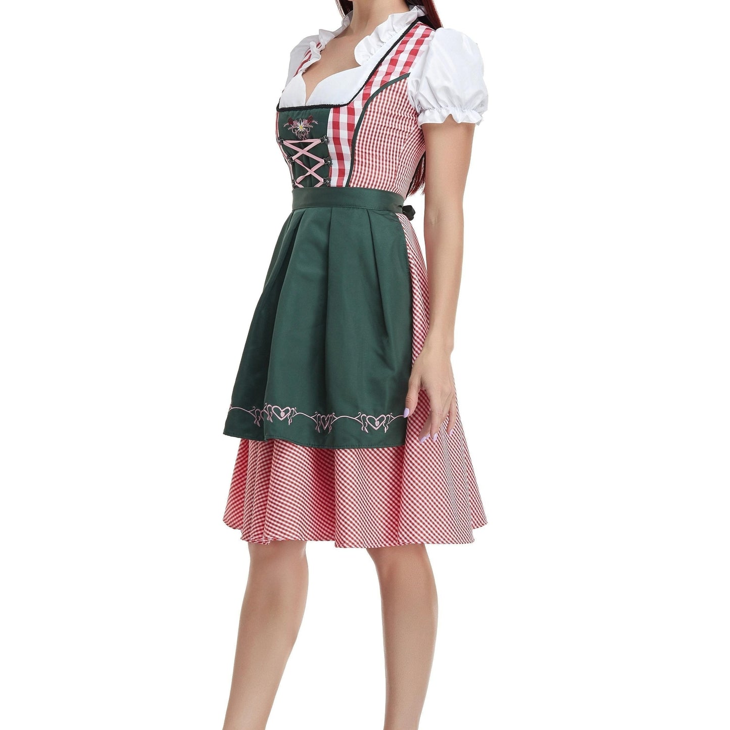 Carissa | dirndl kleid mit rosenbordüre und kontrastschürze für frauen