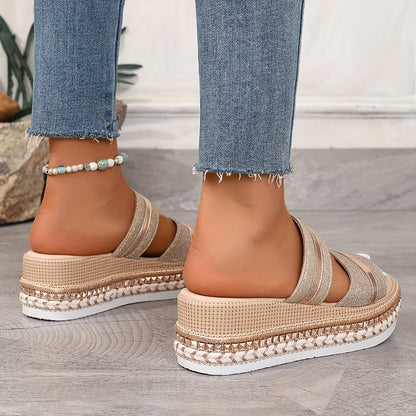 Champagner Sandalen mit Keilabsatz - Elena