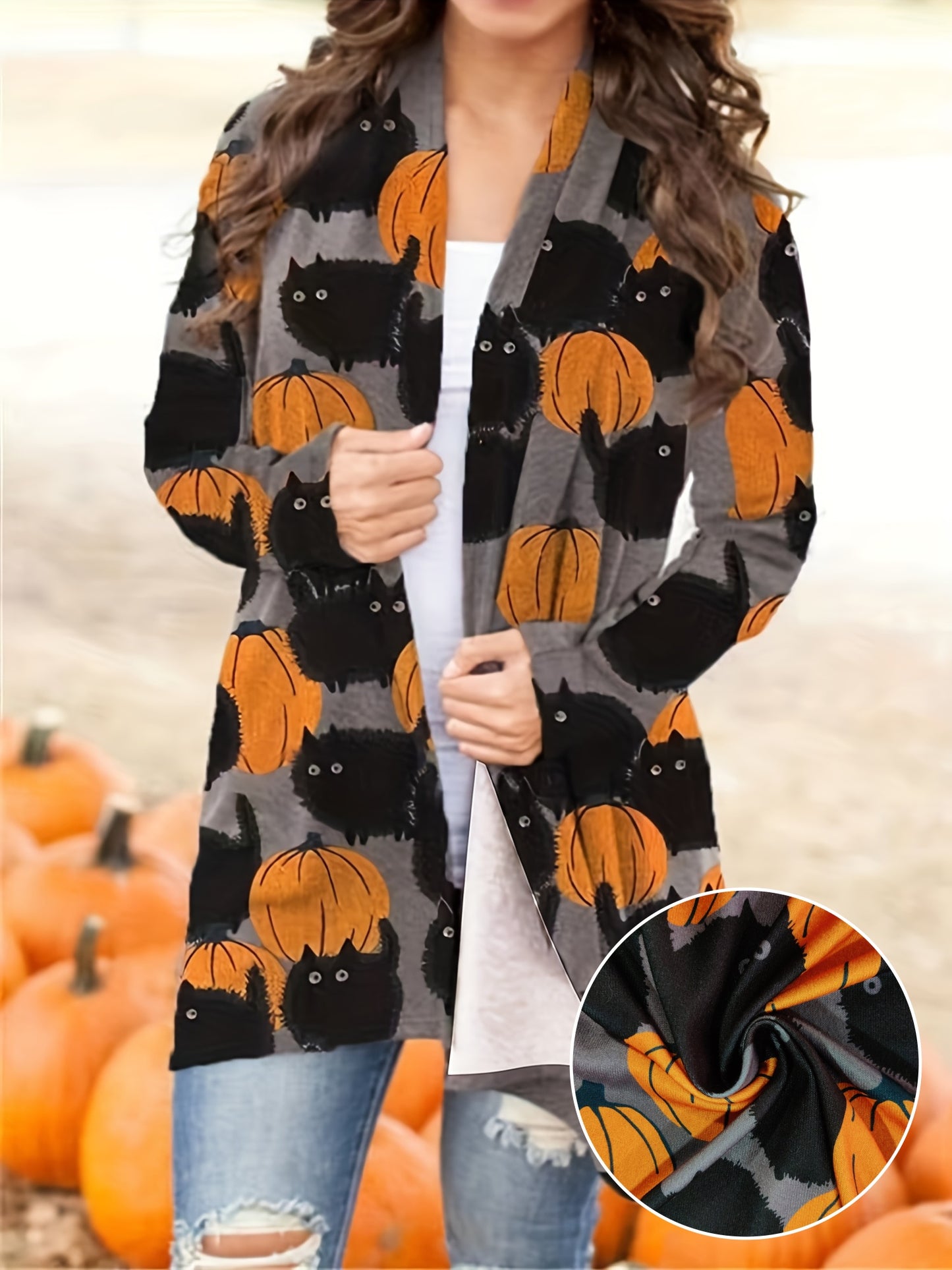 Halloween Kürbis Muster Strickjacke