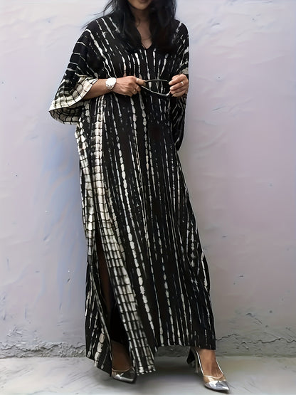 Armeegrüner Batik-Kaftan - Leila