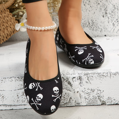 Damen Totenkopf Slip-On Schuhe – Bequeme Halloween Flache Schuhe