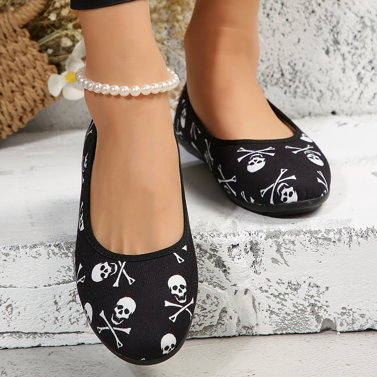 Damen Totenkopf Slip-On Schuhe – Bequeme Halloween Flache Schuhe