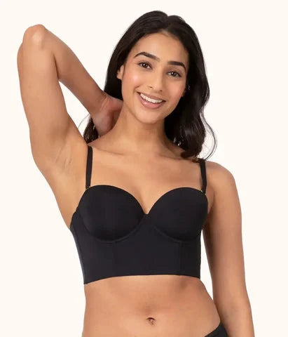 Black Strapless Longline Bra - Naomi