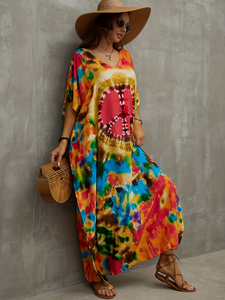 Buntes peace maxi-kaftan kleid - Luna