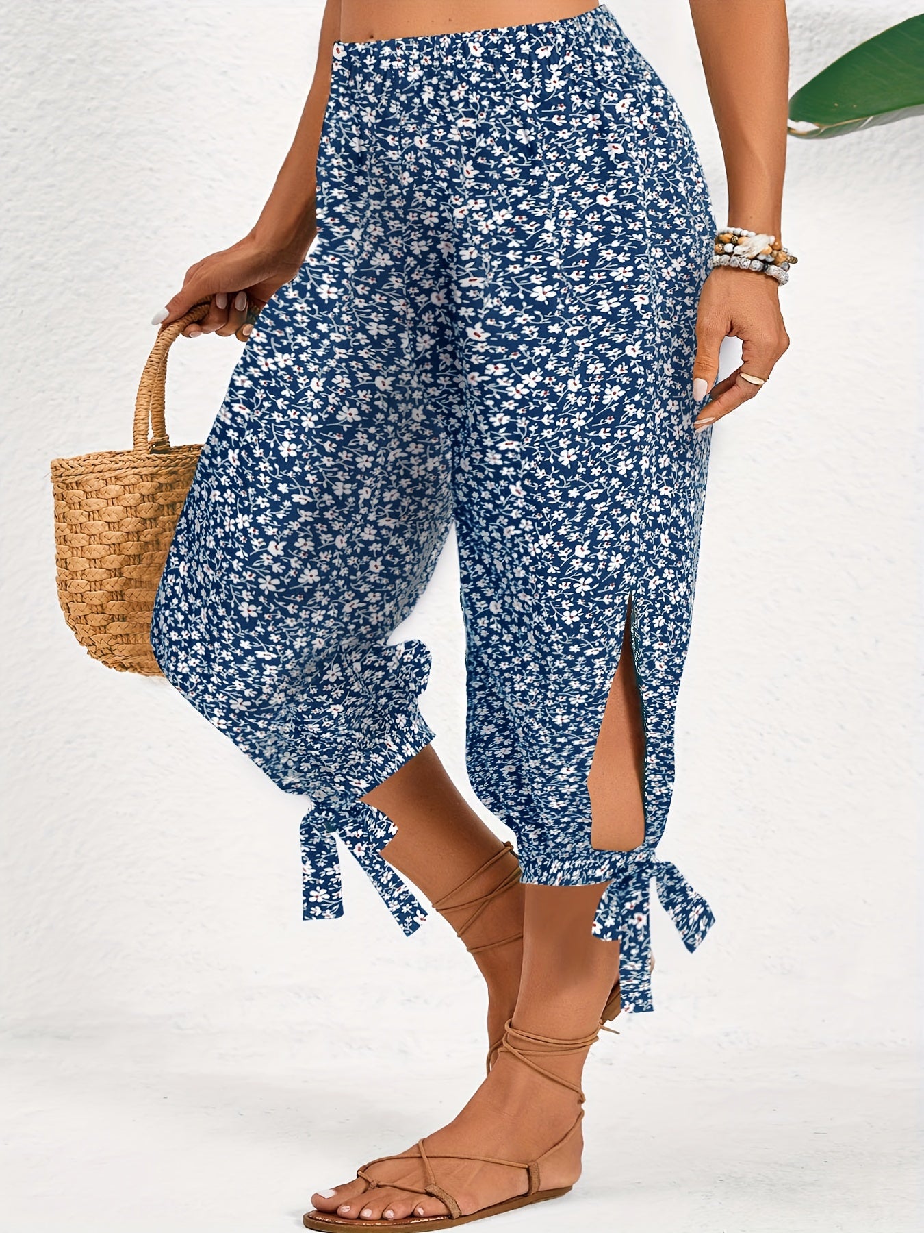 Gemusterte schwarze Caprihose - Lena